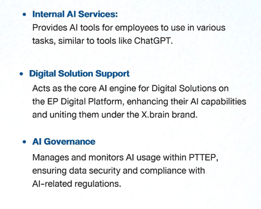 X.brain internal AI services, digital solution support, and AI governance details